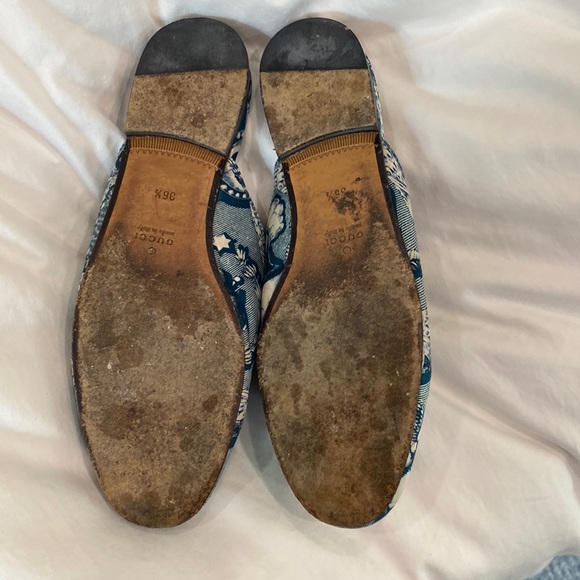 Gucci Blue Printed Satin Princetown Horsebit Flat Mules Size 35.5 - Picture 2 of 2